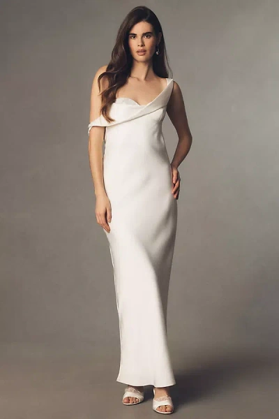 Mare Mare Asymmetrical Slim Satin Maxi Dress In White