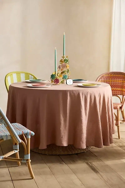 Terrain Lithuanian Linen Round Tablecloth In Pink