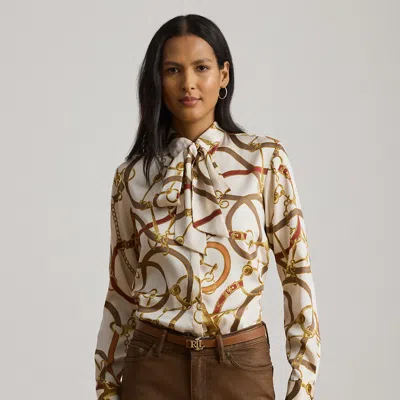 Lauren Petite Ralph Lauren Classic Fit Print Twill Tie-neck Shirt In Multi