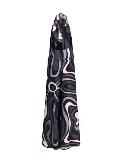 Pucci Silk Twill Halter Suit Wide Leg In Black