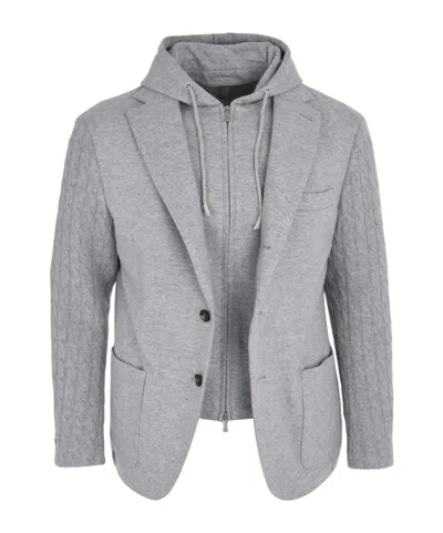 Eleventy Layered Single-breasted Hooded Blazer In Gray