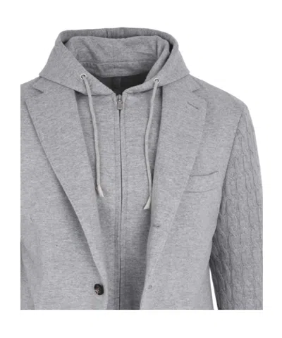 Eleventy Layered Single-breasted Hooded Blazer In Gray