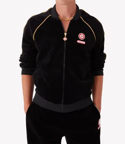 Casablanca Mens Velour Logo-patch Cotton-blend Track Jacket Black In Black