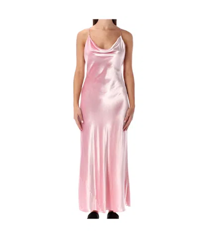 Alberta Ferretti Soft Cowl Neck Long Velvet Gown In Pink