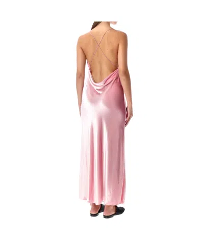 Alberta Ferretti Soft Cowl Neck Long Velvet Gown In Pink