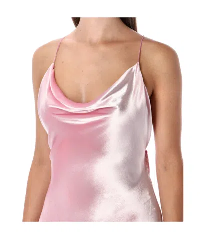 Alberta Ferretti Soft Cowl Neck Long Velvet Gown In Pink