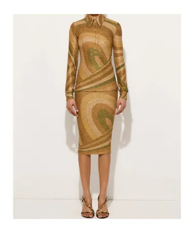 Pucci Long Sleeve Collared Top With Button Cuffs In Brown