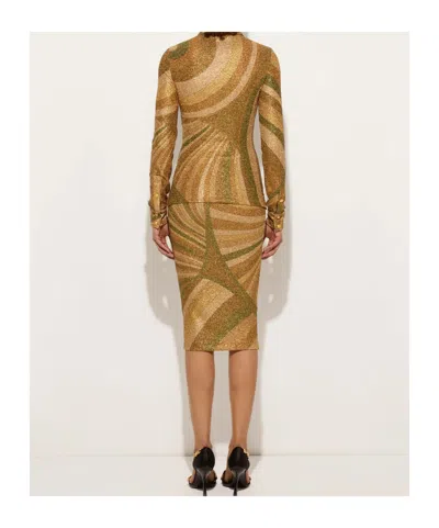 Pucci Long Sleeve Collared Top With Button Cuffs In Brown