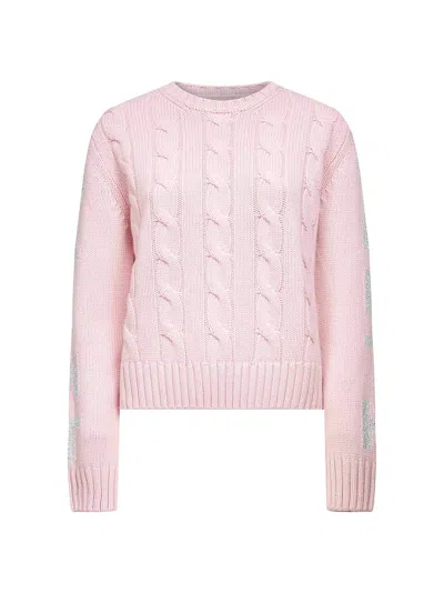 Mc2 Saint Barth Long-sleeve Cable-knit Sweater In Pink