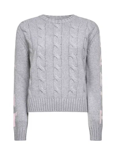 Mc2 Saint Barth Cable-knit Jacquard Lettering Sweater In Gray