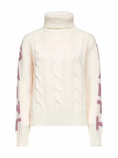 Mc2 Saint Barth Ivory Adler Turtleneck Sweater With Lurex Embroidery In Neutral