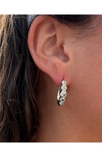 Sterling Forever Gia Geometric Cz Latch Hoop Earrings In Metallic