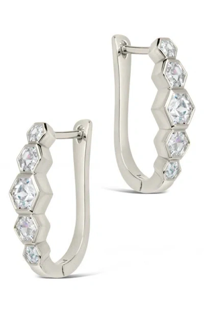 Sterling Forever Gia Geometric Cz Latch Hoop Earrings In Metallic