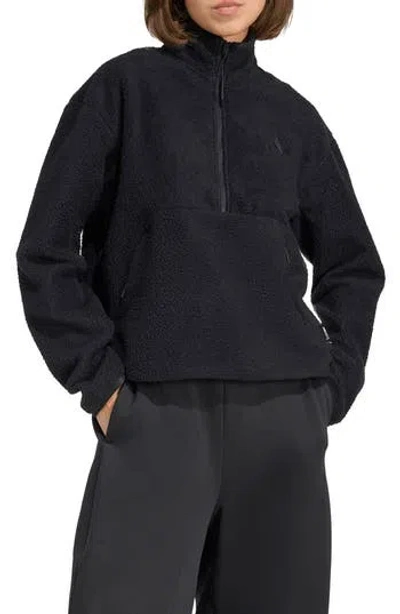 Adidas Originals Adidas Climawarm High Pile Fleece Half Zip Pullover In Black