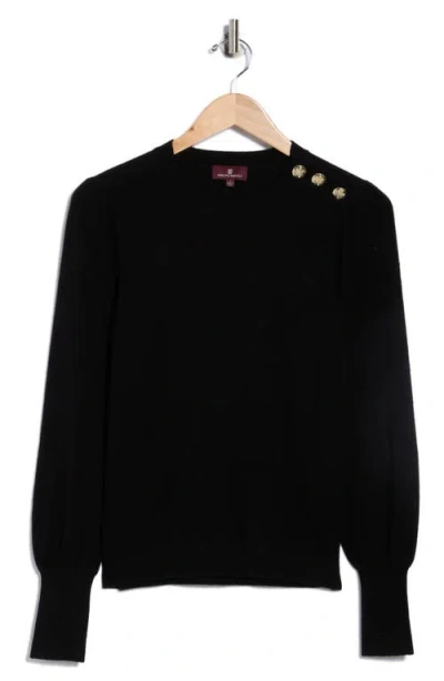 Bruno Magli Button Shoulder Wool & Cashmere Blend Sweater In Black