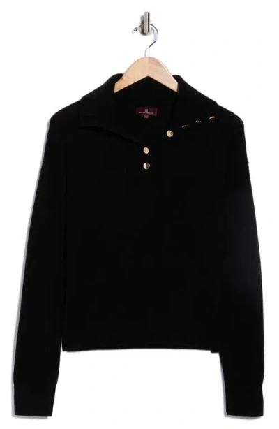 Bruno Magli Half Button Placket Wool & Cashmere Blend Sweater In Black
