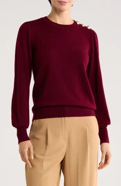Bruno Magli Button Shoulder Wool & Cashmere Blend Sweater In Burgundy