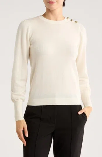 Bruno Magli Button Shoulder Wool & Cashmere Blend Sweater In White