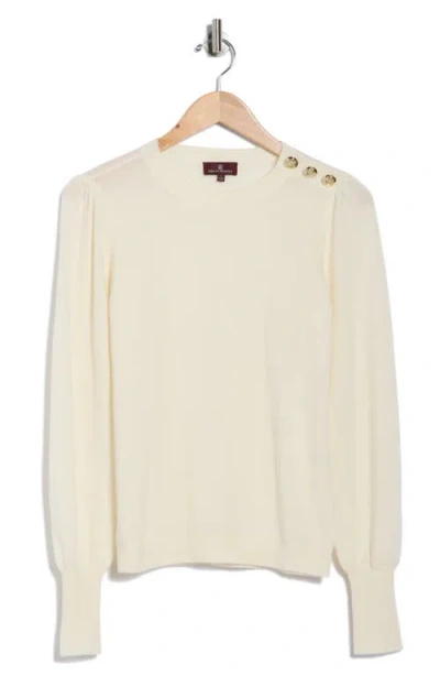 Bruno Magli Button Shoulder Wool & Cashmere Blend Sweater In White