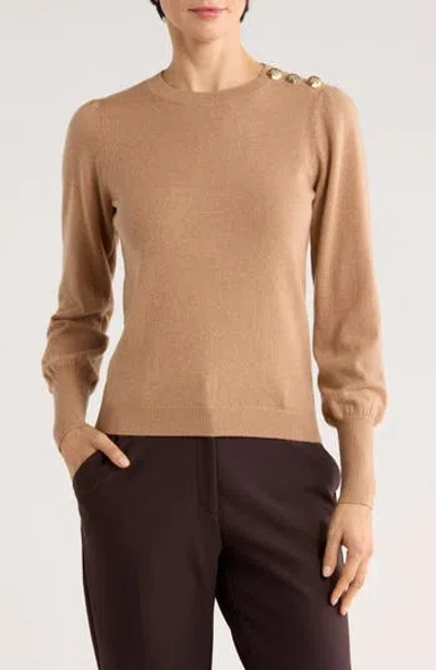 Bruno Magli Button Shoulder Wool & Cashmere Blend Sweater In Brown