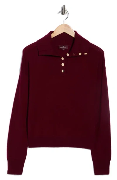 Bruno Magli Half Button Placket Wool & Cashmere Blend Sweater In Burgundy