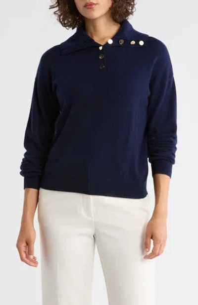 Bruno Magli Half Button Placket Wool & Cashmere Blend Sweater In Blue