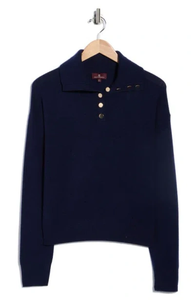 Bruno Magli Half Button Placket Wool & Cashmere Blend Sweater In Blue
