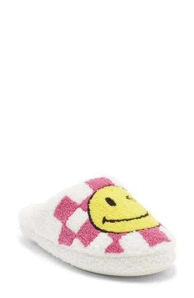 Joe Boxer Smiley Checkerboard Faux Shearling Clog In White
