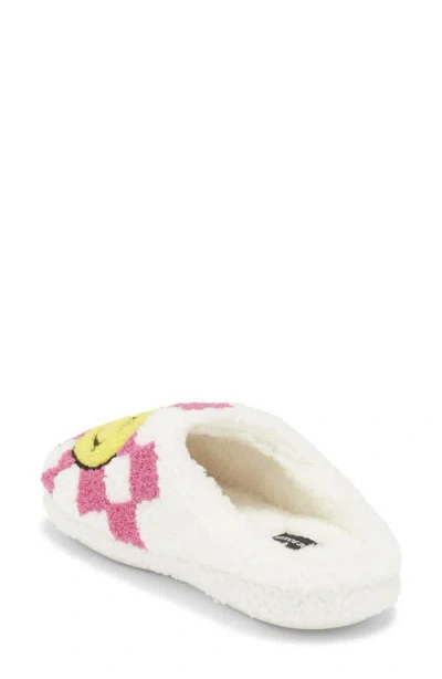 Joe Boxer Smiley Checkerboard Faux Shearling Clog In White