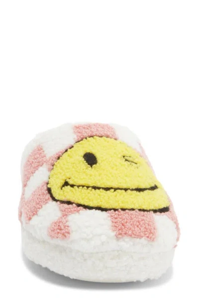 Joe Boxer Smiley Checkerboard Faux Shearling Clog In White