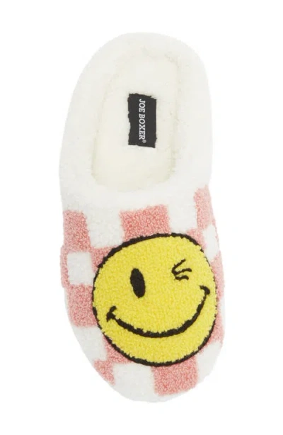 Joe Boxer Smiley Checkerboard Faux Shearling Clog In White