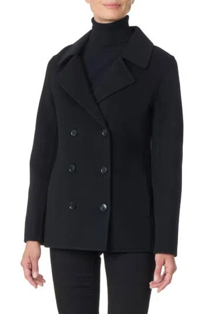 Bruno Magli Double Face Wool Blend Double Breasted Coat In Black