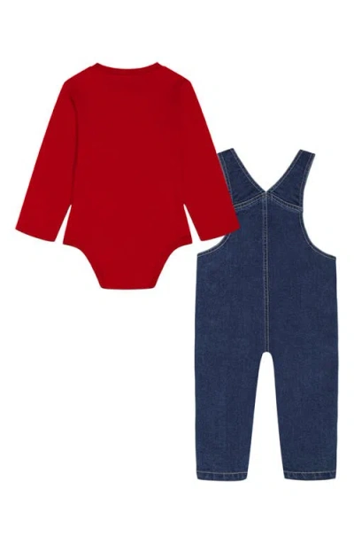 Tommy Hilfiger Baby Boys 2-piece Long Sleeve Bodysuit And Denim Overalls Set In Red