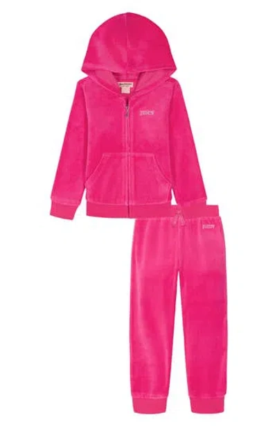 Juicy Couture Girls Toddler 2t-4t 2-piece Velour Full Zip Hoodie And Jogger Pants Set In Pink
