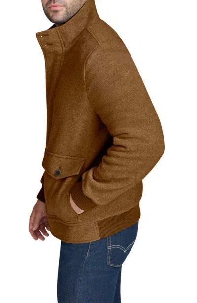 Cole Haan Signature Stand Collar Wool Blend Bomber Jacket In Brown