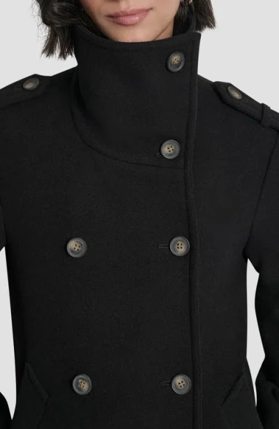 Dkny Women's Double-breasted Funnel Neck Military Coat In Black