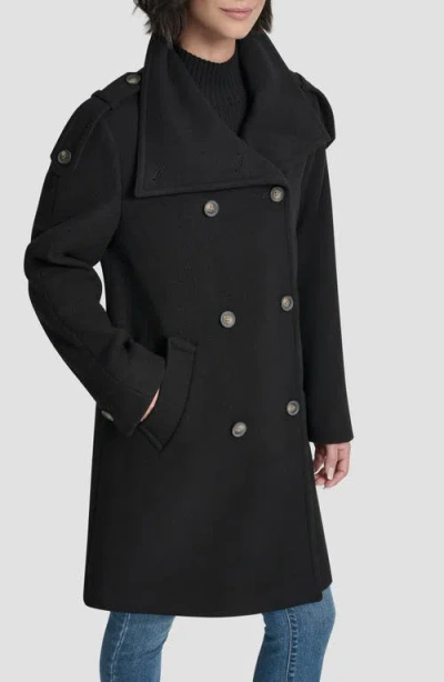 Dkny Women's Double-breasted Funnel Neck Military Coat In Black