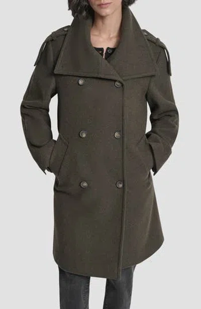 Dkny Women's Double-breasted Funnel Neck Military Coat In Green