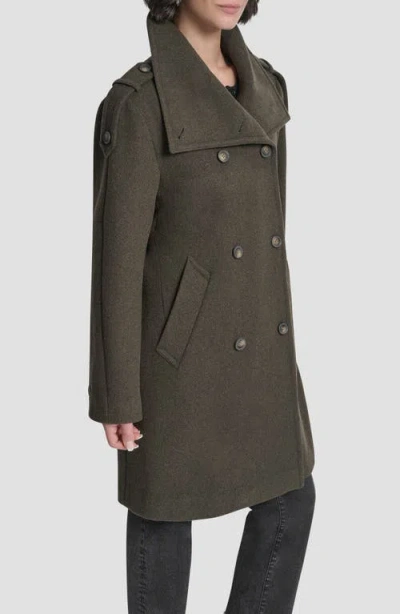 Dkny Women's Double-breasted Funnel Neck Military Coat In Green