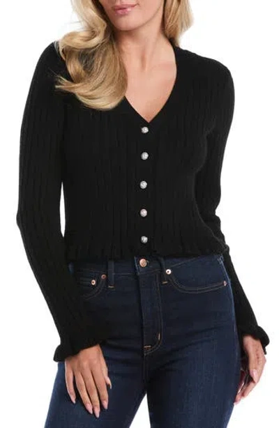 Laundry By Shelli Segal Ruffle Trim Cardigan Sweater In Black