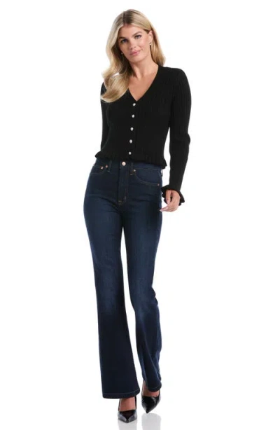 Laundry By Shelli Segal Ruffle Trim Cardigan Sweater In Black