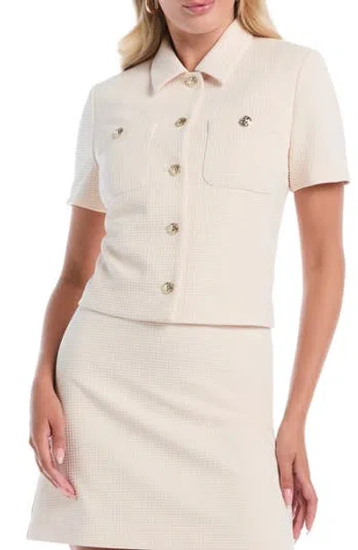 Laundry By Shelli Segal Short Sleeve Button Up Jacket In White