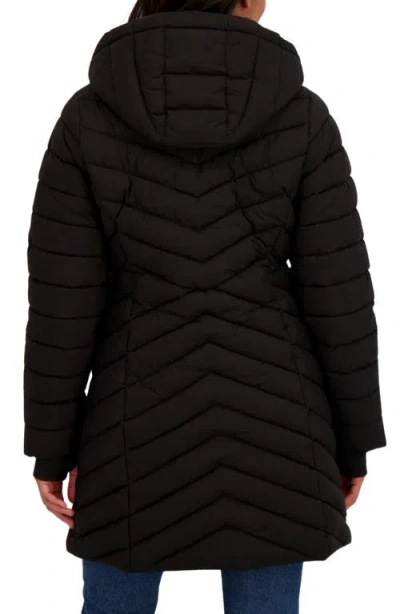 Sebby Water Resistant Stretch Chevron Quilted Jacket With Bib In Black