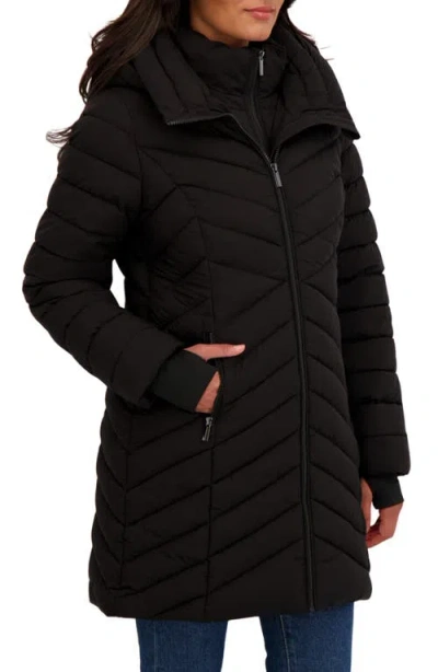 Sebby Water Resistant Stretch Chevron Quilted Jacket With Bib In Black