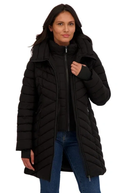 Sebby Water Resistant Stretch Chevron Quilted Jacket With Bib In Black