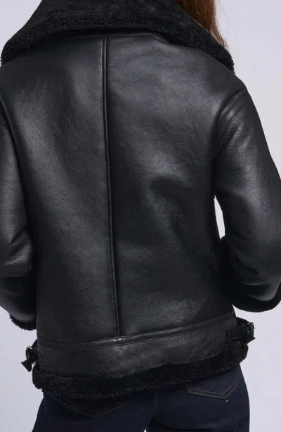 Blue Duck Leather Bomber Jacket With Genuine Shearling Trim In Black