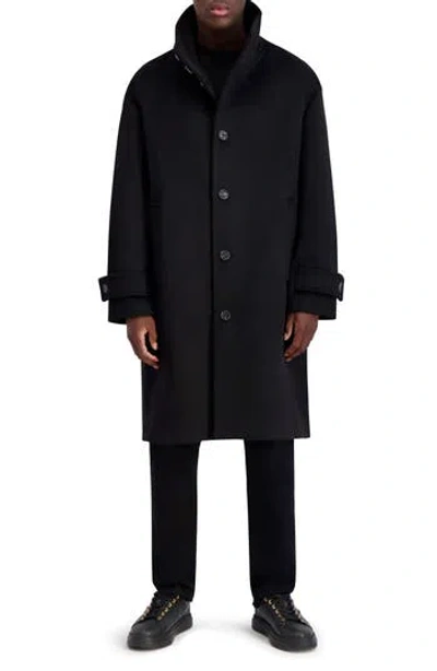 Karl Lagerfeld Paris Wool Blend Top Coat In Black