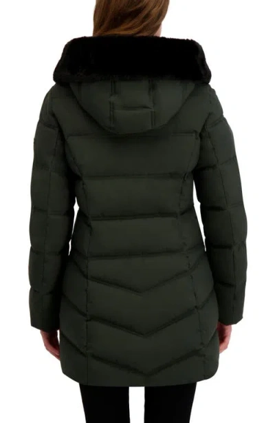 Laundry By Shelli Segal Soft Tech Puffer Jacket With Removable Faux Fur Trim Hood In Green