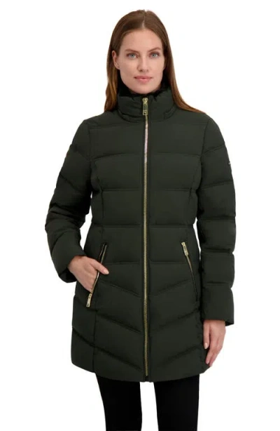 Laundry By Shelli Segal Soft Tech Puffer Jacket With Removable Faux Fur Trim Hood In Green