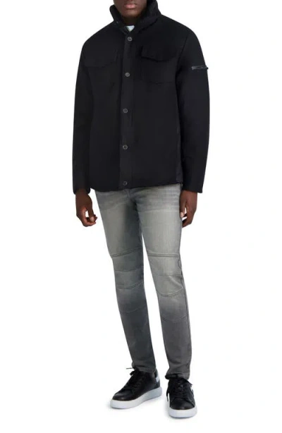 Karl Lagerfeld Paris Fleece Lined Wool Blend Shirt Jacket In Black